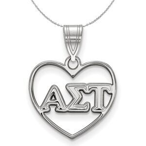 Sterling Silver Alpha Sigma Tau Heart Greek Necklace - 24 Inch